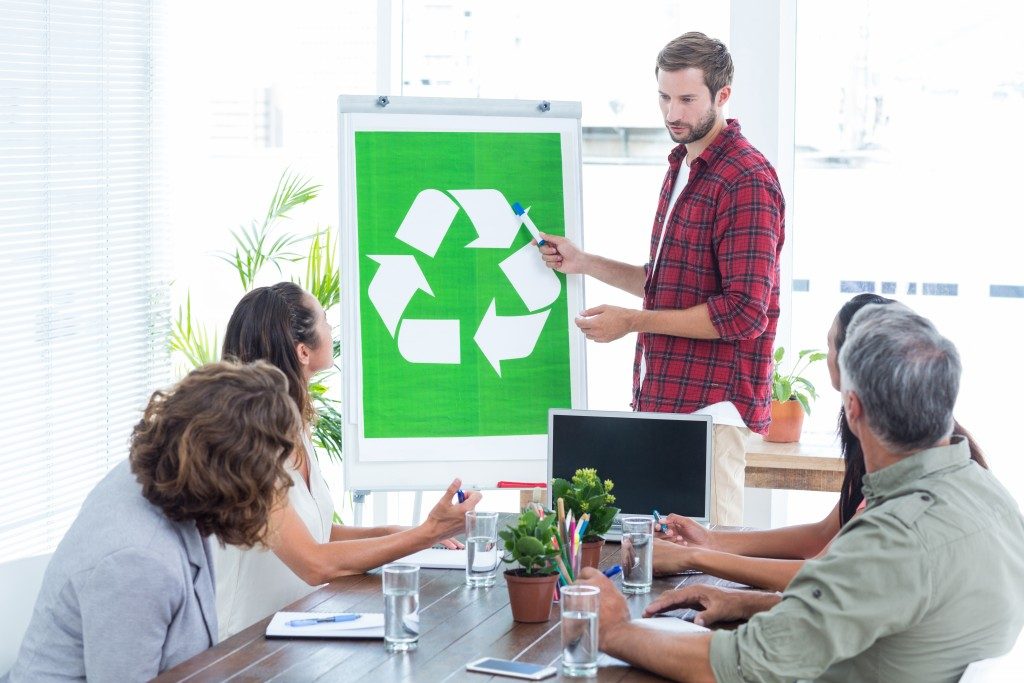 eco-friendly discussion in the office