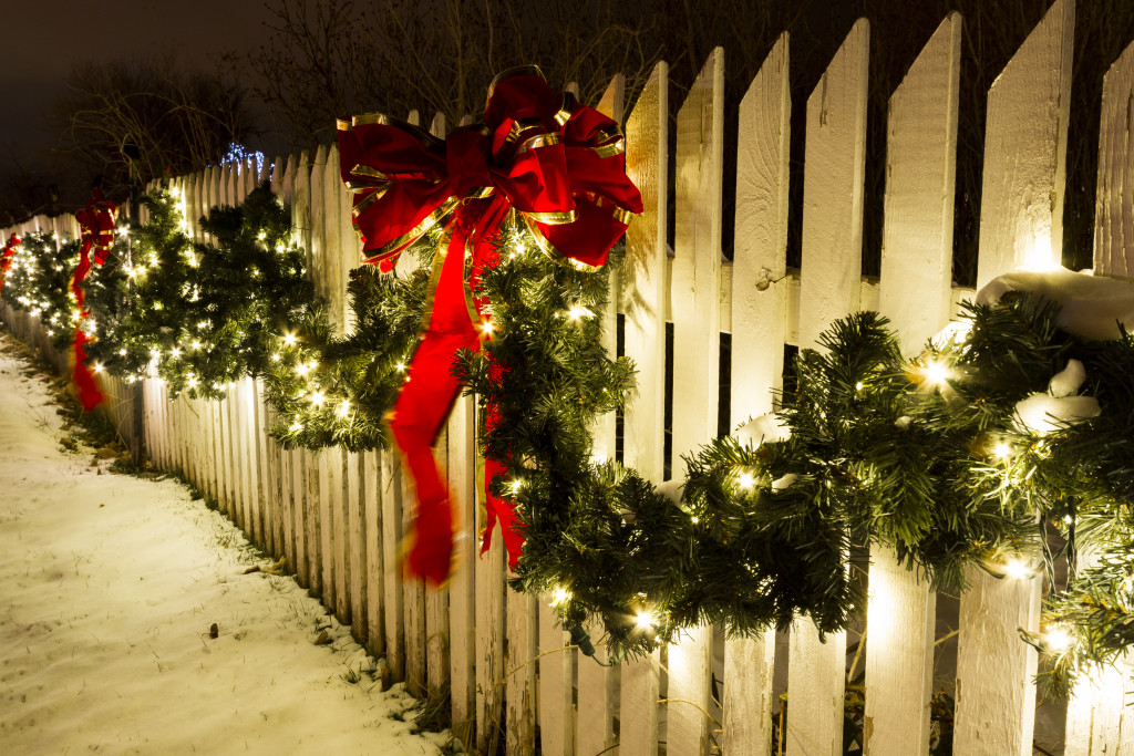 fence with christmas decoration